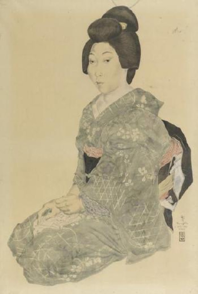 Portrait d'une jeune femme japonaise en habit traditionnel by Leonard Tsuguharu Foujita