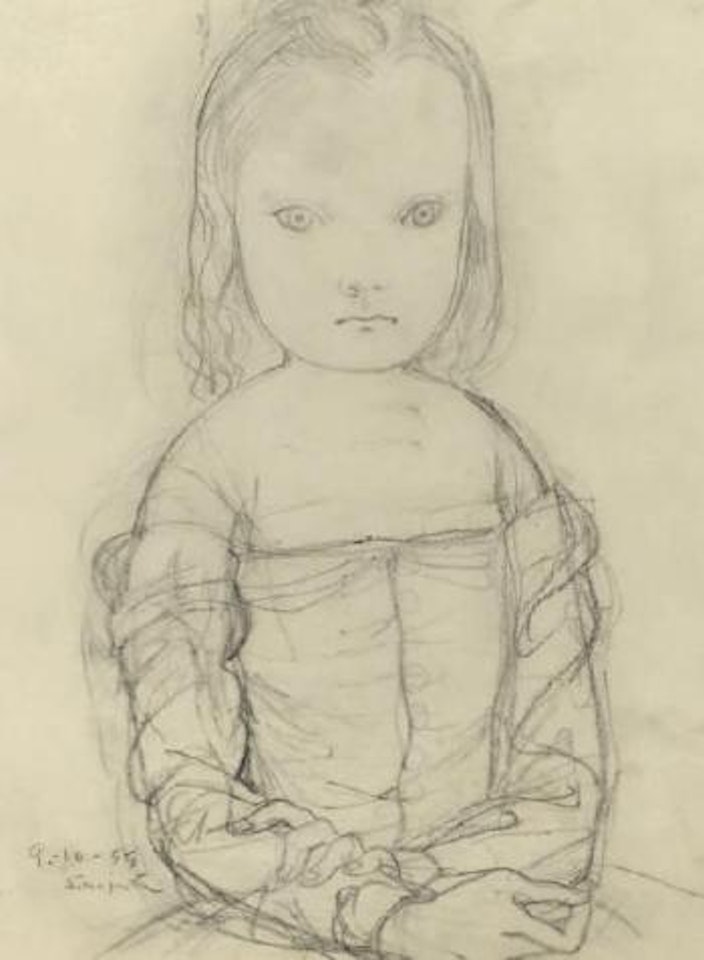 Fillette les bras croises sur ses genoux by Leonard Tsuguharu Foujita