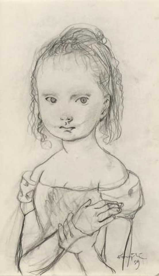 Fillette à la robe rouge et blanche by Leonard Tsuguharu Foujita