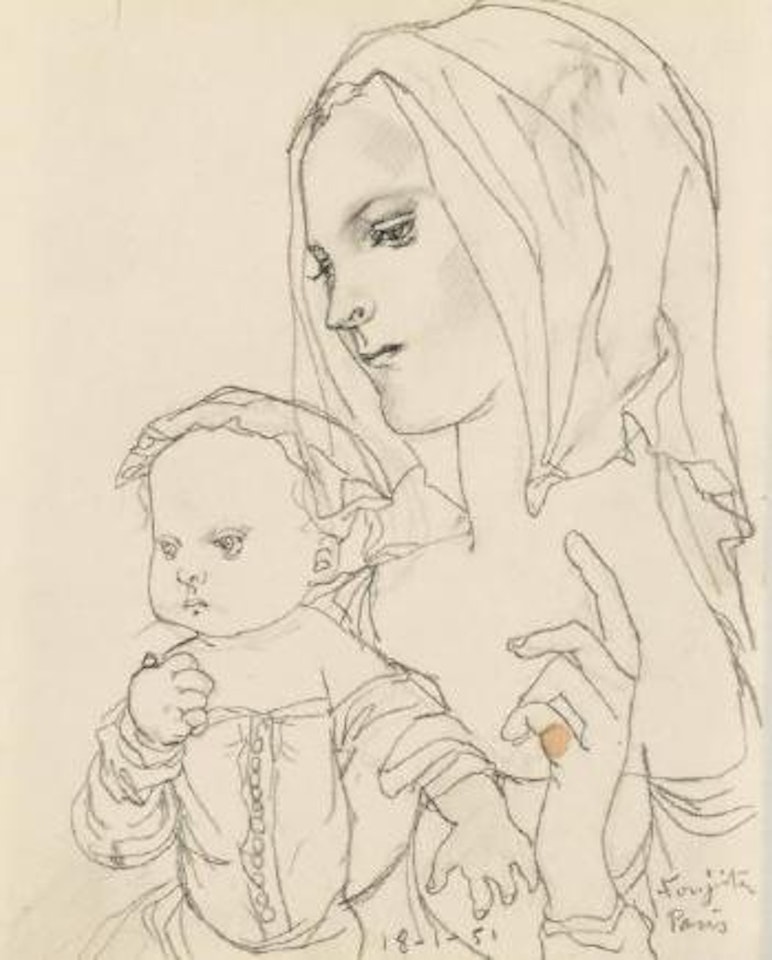 Mère et sa fillette aux boutons bottine by Leonard Tsuguharu Foujita