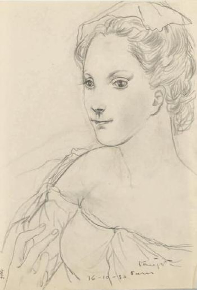 Jeune femme décolletée en coiffe by Leonard Tsuguharu Foujita