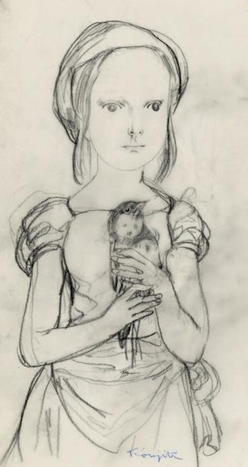 Jeune fille portant un oiseau by Leonard Tsuguharu Foujita