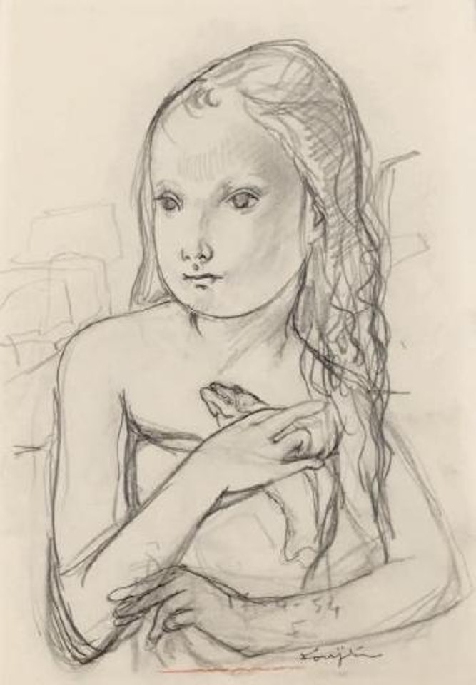 Jeune fille et son poisson by Leonard Tsuguharu Foujita