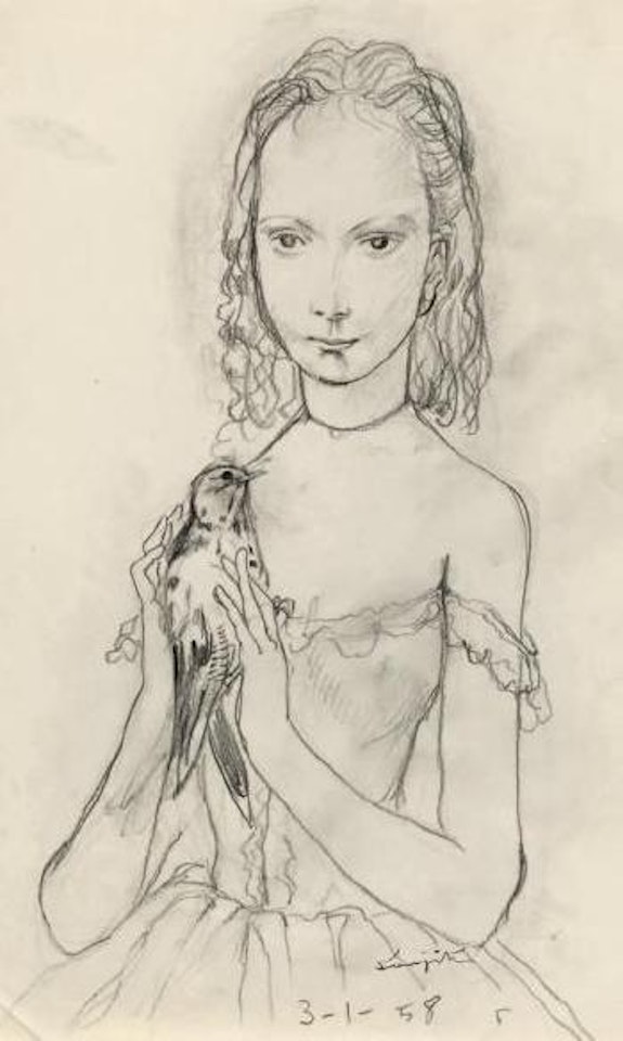 Jeune fille à l'oiseau by Leonard Tsuguharu Foujita