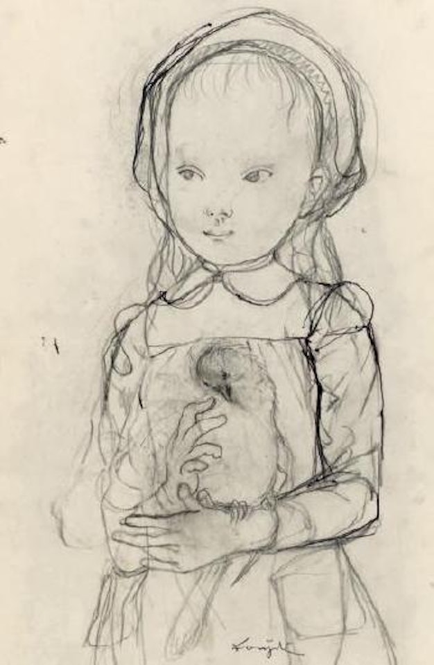 Jeune fille et son oiseau by Leonard Tsuguharu Foujita