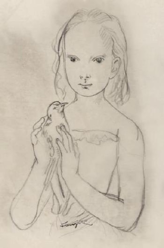 Jeune fille à l'oiseau by Leonard Tsuguharu Foujita