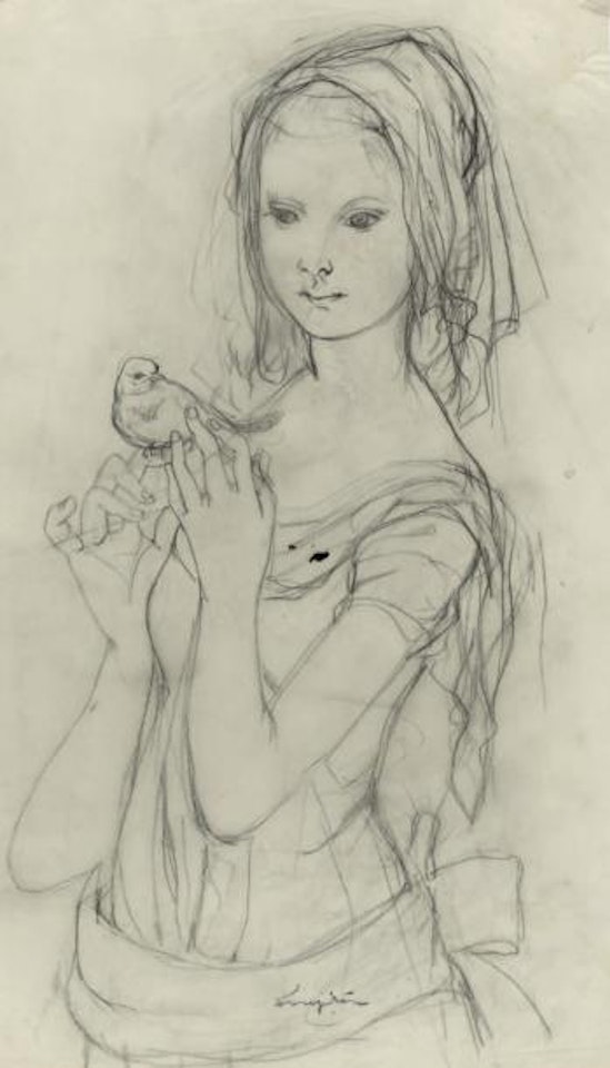 Jeune fille au voile et l'oiseau by Leonard Tsuguharu Foujita
