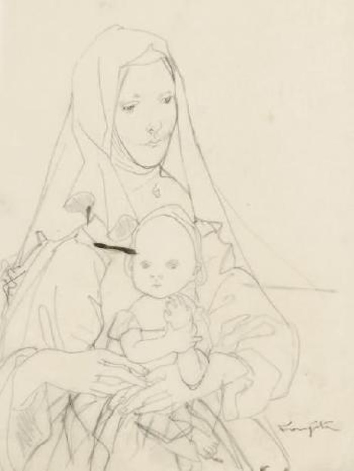 Mère au voile et sa fillette by Leonard Tsuguharu Foujita