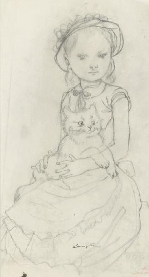 Fillette au chapeau et son petit chat by Leonard Tsuguharu Foujita