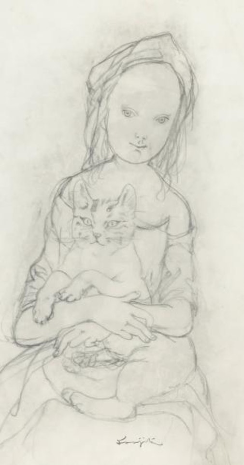 Petite fille serrant son chat by Leonard Tsuguharu Foujita