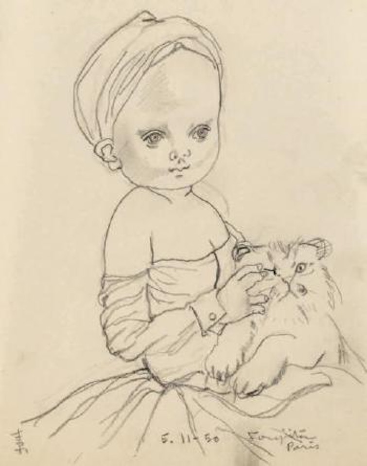 Enfant au bonnet et son chaton by Leonard Tsuguharu Foujita
