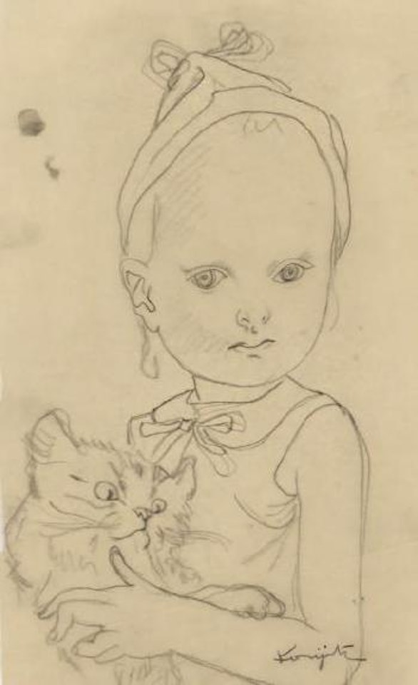 Fillette et son chat by Leonard Tsuguharu Foujita