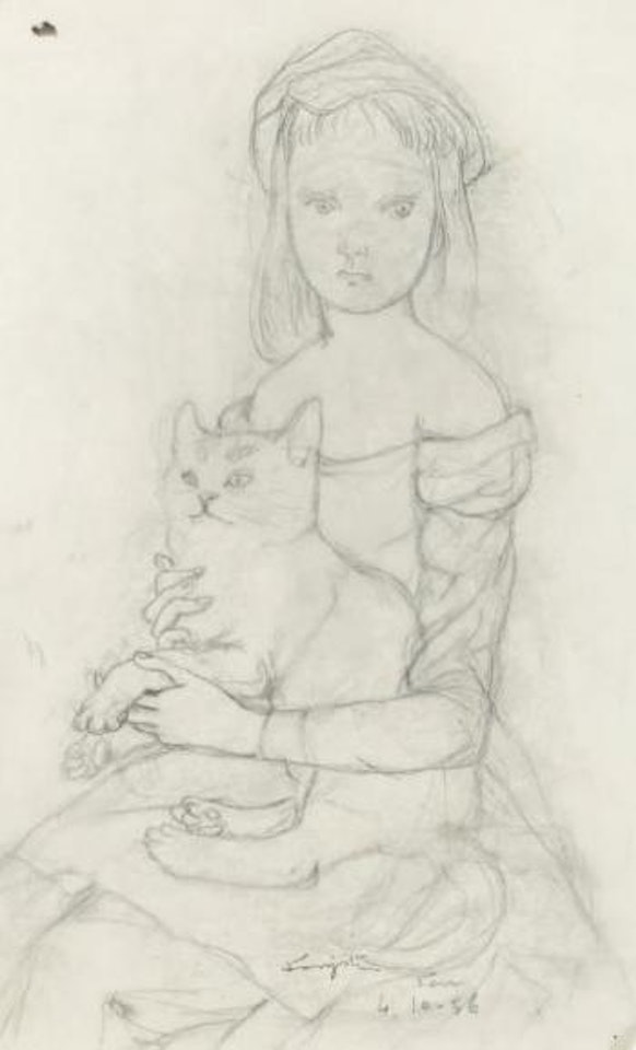 Jeune fille au chat by Leonard Tsuguharu Foujita