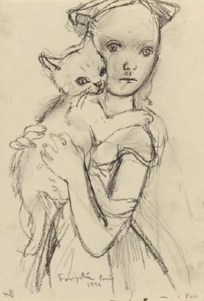 Jeune fille portant son chat by Leonard Tsuguharu Foujita