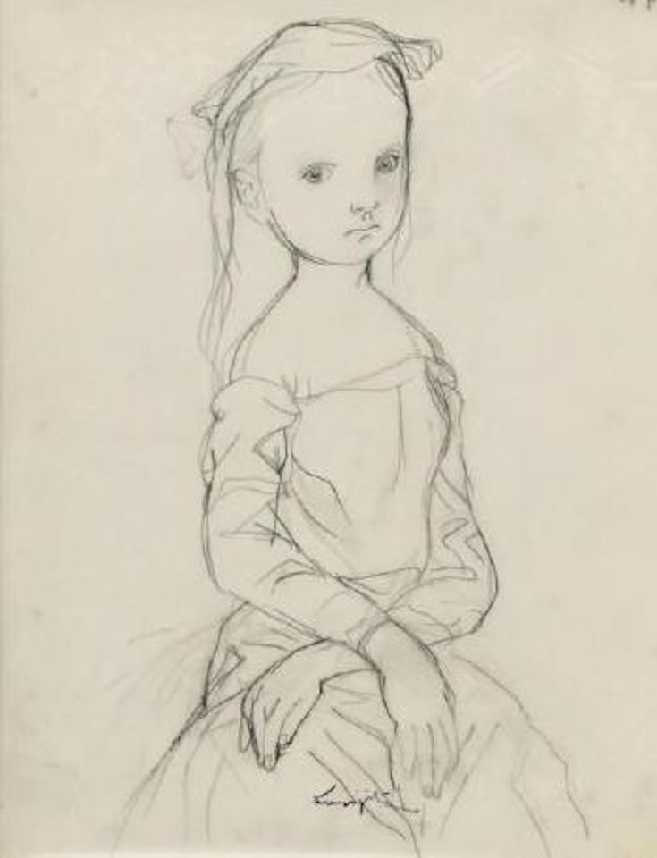 Jeune fille croisant les mains sur ses genoux by Leonard Tsuguharu Foujita
