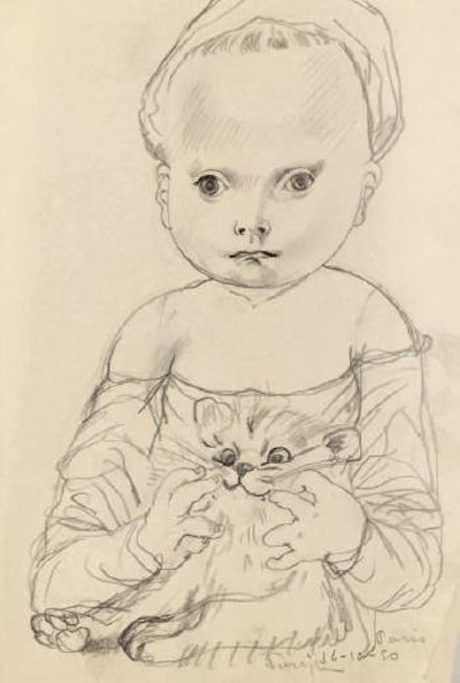 Fillette et son chaton by Leonard Tsuguharu Foujita