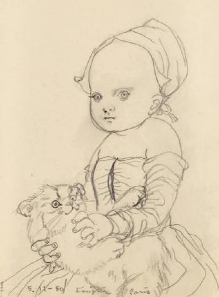 Petite fille au fichu et son chaton by Leonard Tsuguharu Foujita