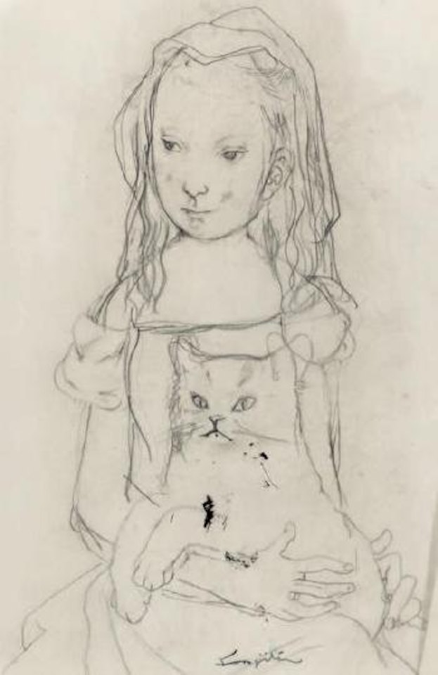 Jeune femme avec son chat assis sur les genoux by Leonard Tsuguharu Foujita
