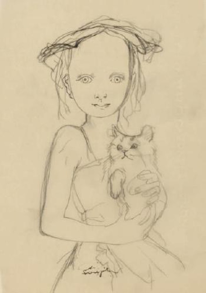 Jeune fille portant son chat by Leonard Tsuguharu Foujita