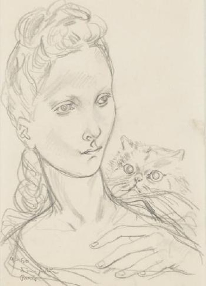 Jeune femme au chat by Leonard Tsuguharu Foujita