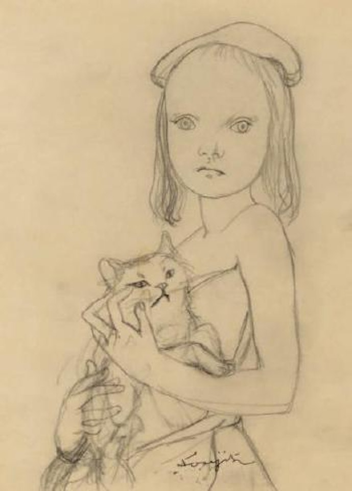 Petite fille protégeant son chat by Leonard Tsuguharu Foujita
