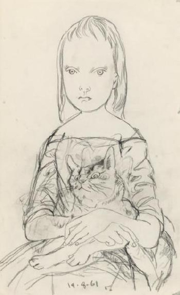 Demoiselle et son chat by Leonard Tsuguharu Foujita