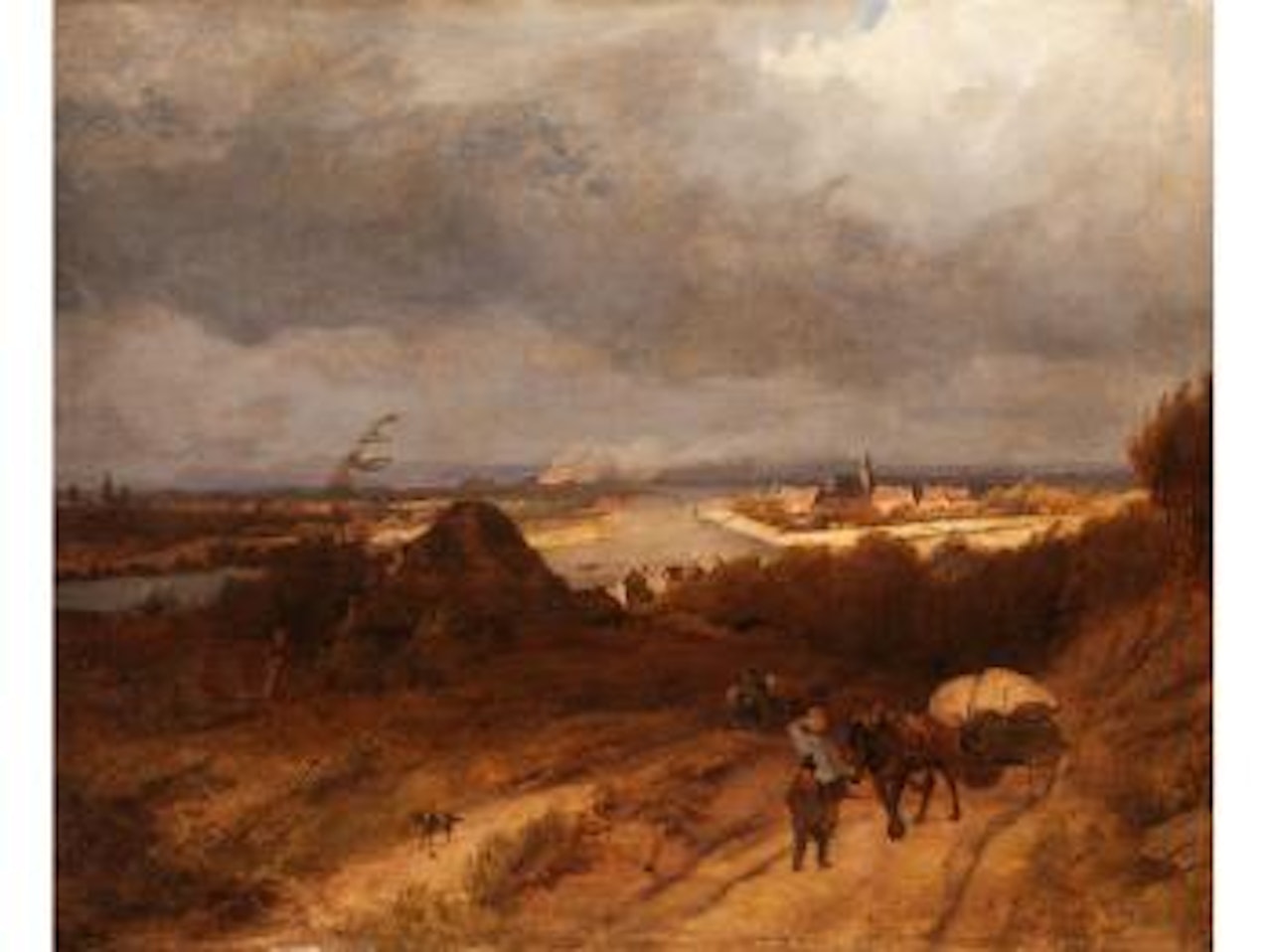 Landschaft Mit Blick Auf Ein Städtchen Am Fluss Und Pferdekarren Im Vordergrund by Barend Cornelis Koekkoek