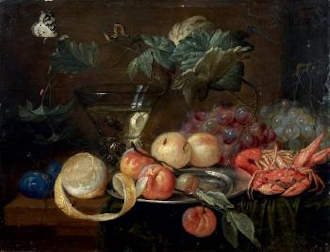 Nature morte aux raisins, pêches et crustacés by Jan Van Kessel The Elder
