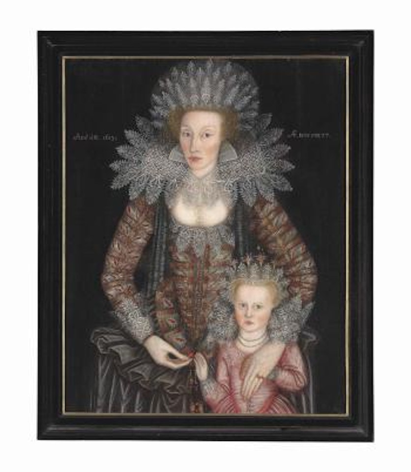 Portrait of Frances Marbury (d. 1634), aged 27, with her daughter, aged 4 by English School