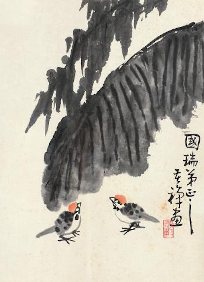 Quail And Banana Leaves by Li Kuchan