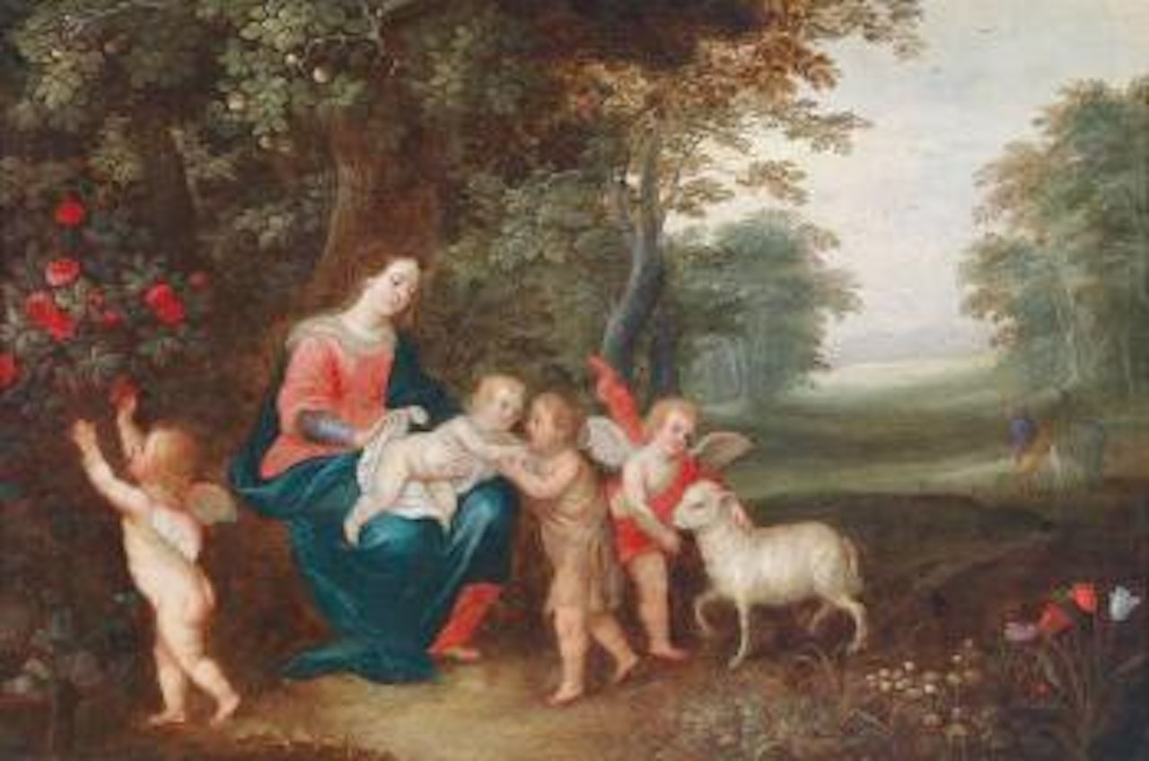 The Virgin and Child with the Infant Saint John the Baptist, two putti and a lamb by Pieter van Avont by Jan Brueghel the Younger