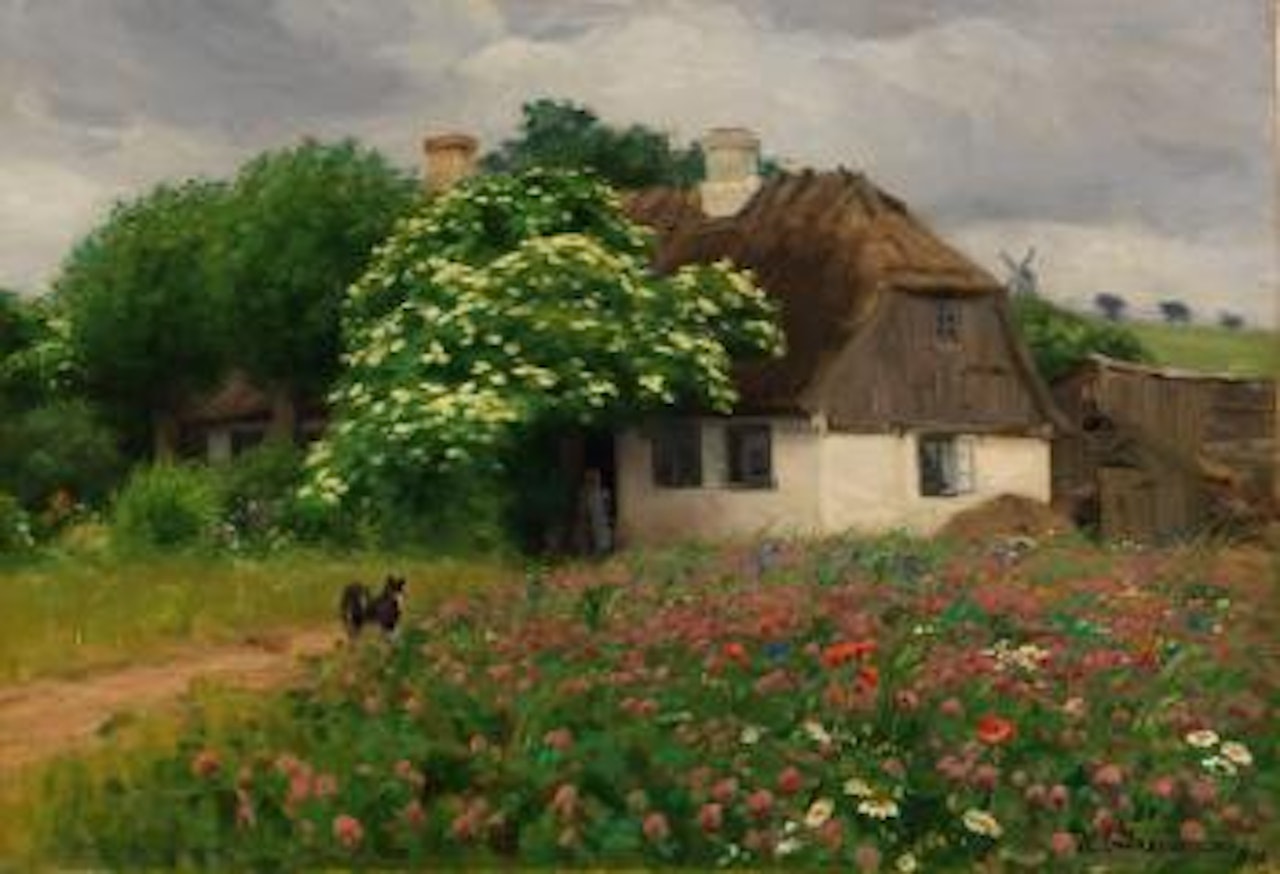 Bauernhaus mit Blumenwiese by Hans Andersen Brendekilde