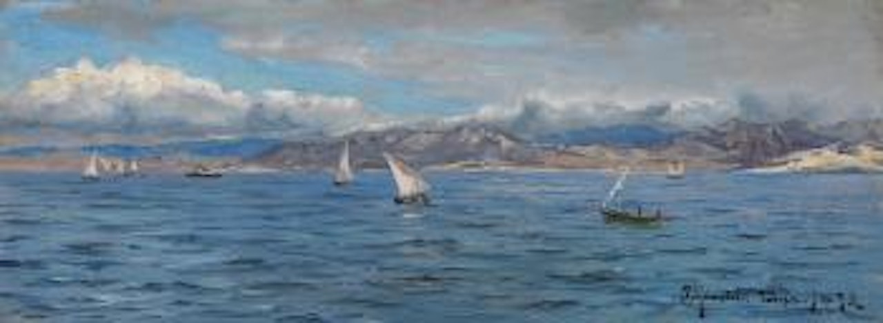 Tarifa, Segelschiffe bei Gibraltar by Peder Mork Monsted