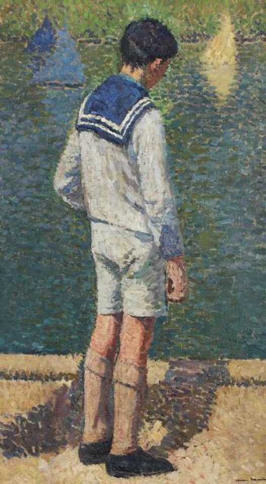 Petit garçon au bord du Bassin du Jardin du Luxembourg à Paris by Henri Jean Guillaume Martin