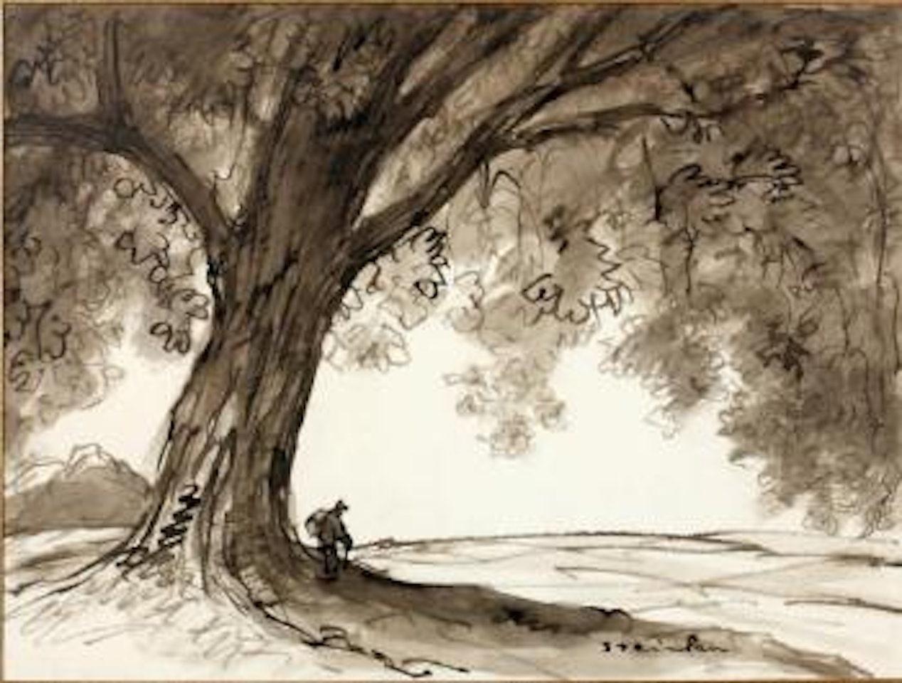 Paysage : vagabond au repos à l'ombre d'un arbre by Théophile Alexandre Steinlen