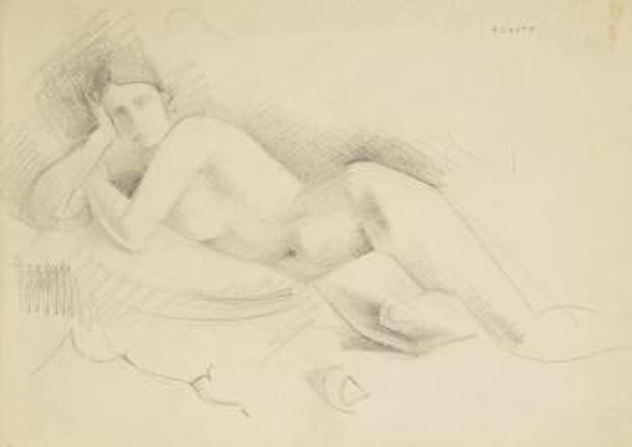 Nu allongé, la tête reposant sur la main droite by André Lhote