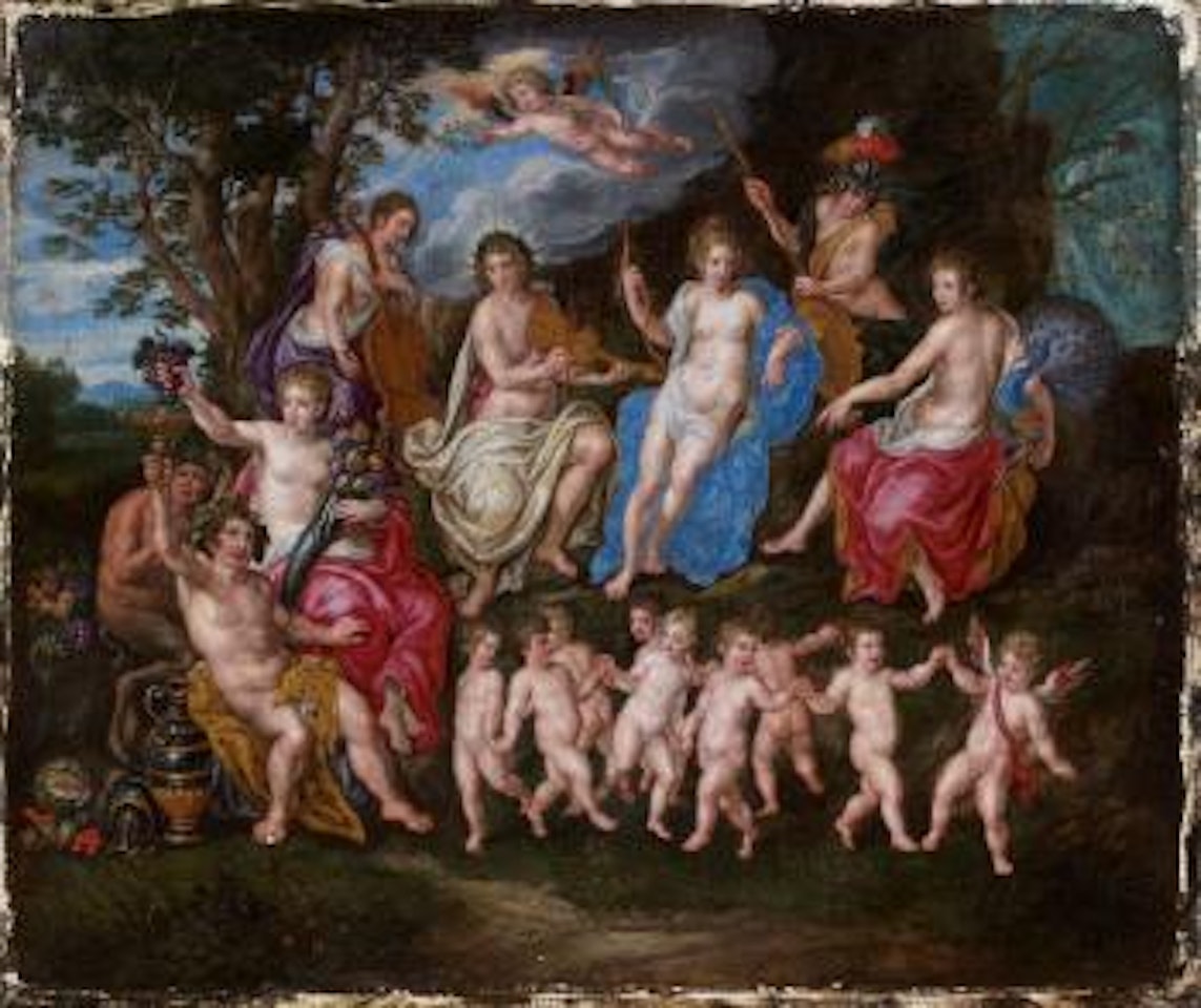 L'Assemblée des dieux by Hendrick de Clerck by Flemish School