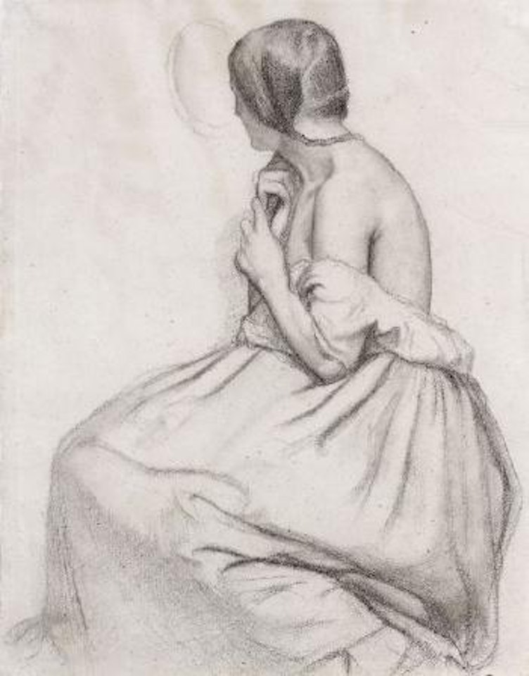 Jeune femme se tressant les cheveux devant un miroir by Edgar Degas