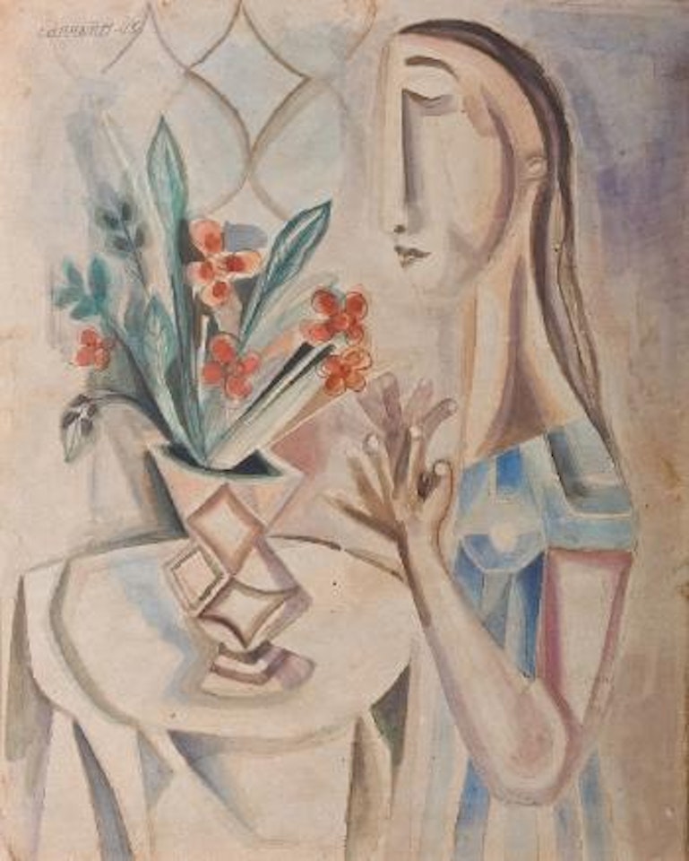 Mujer Junto A Florero by Mario Carreno