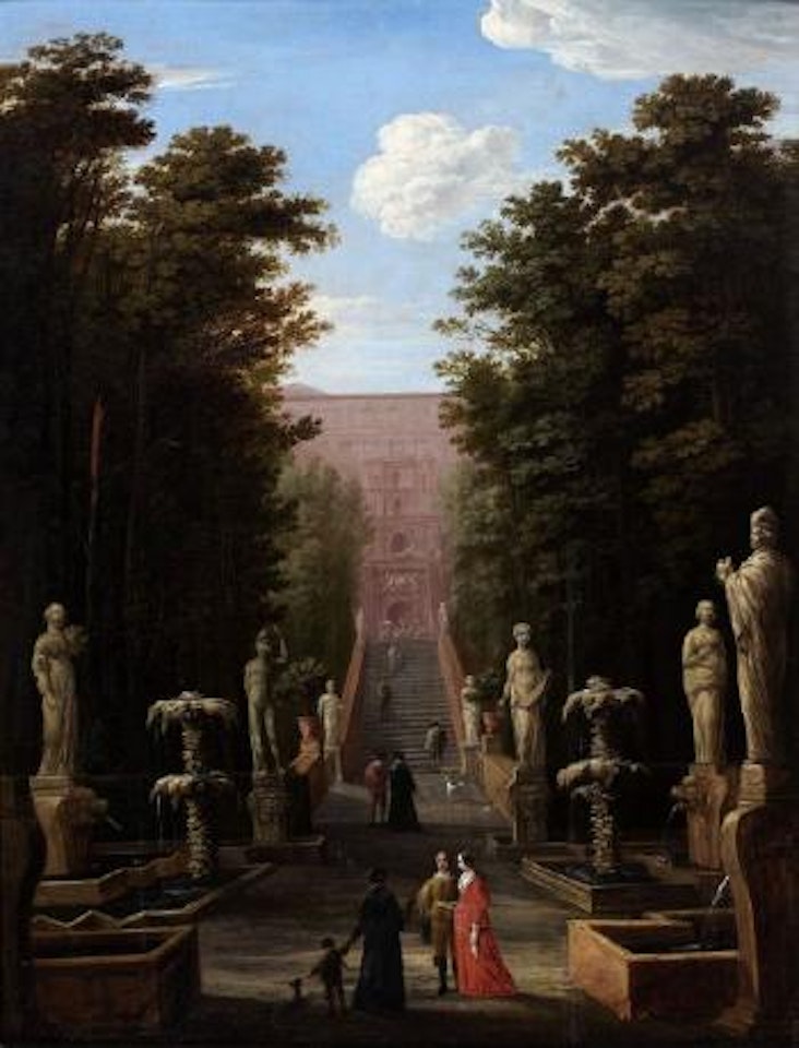 Groupe d'élégants dans les jardins de la Villa d'Este by German School
