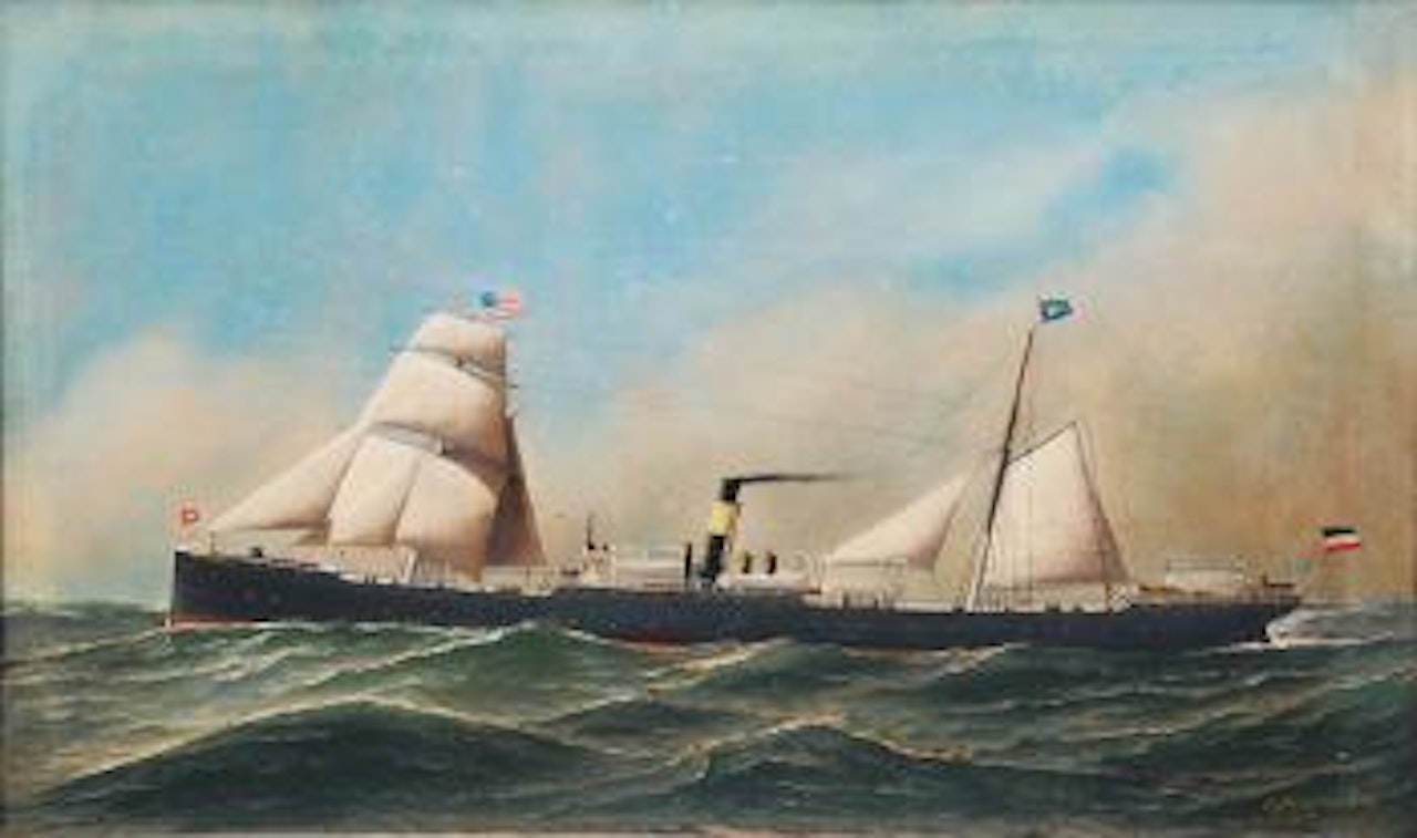 Der Hamburger Dampfsegler Sorrento auf dem Weg in die USA by Antonio Jacobsen