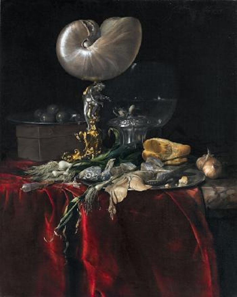 Stillleben Mit Fisch, Brot Und Einem Nautiluspokal by Willem van Aelst