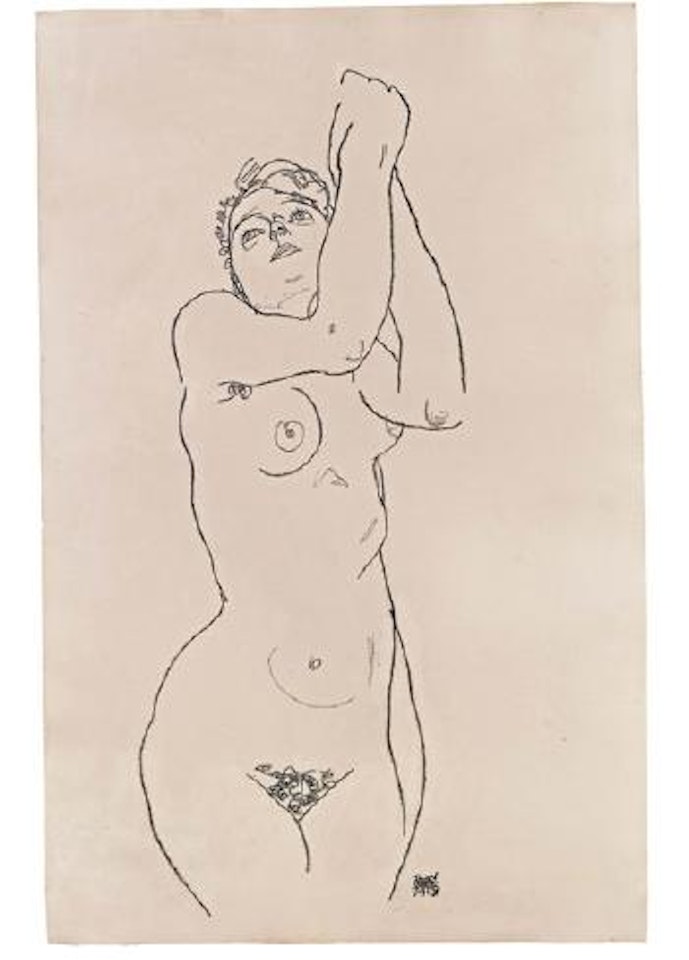 Stehender Akt mit erhobenen Armen by Egon Schiele