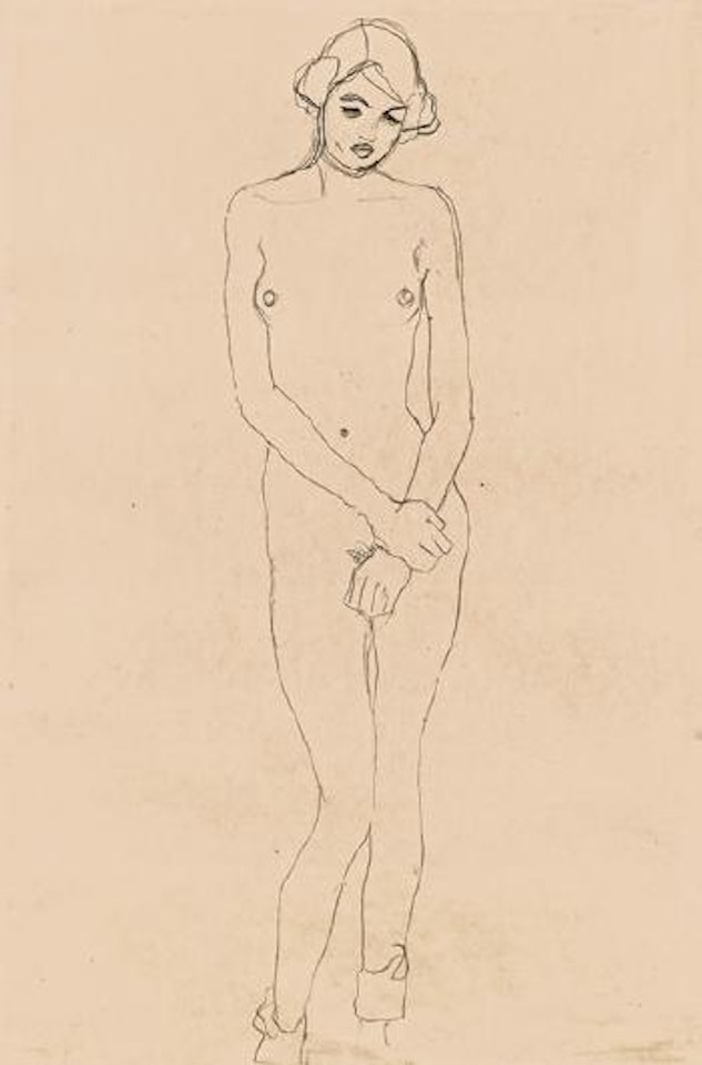 Schüchterne (Mädchenakt von vorne) by Gustav Klimt