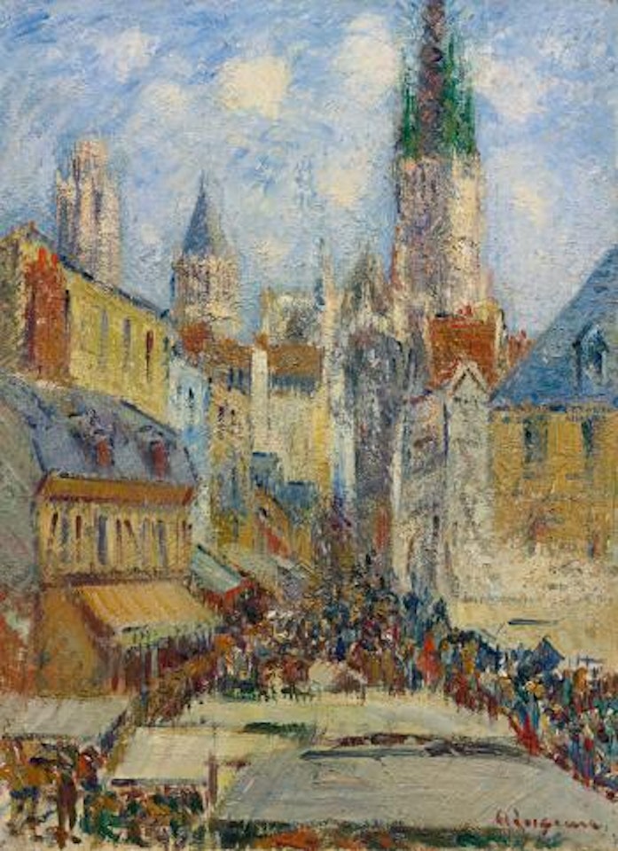 La Place De La Basse, Vielle Tour Et Le Marché De La Place, Rue De L'épicerie by Gustave Loiseau