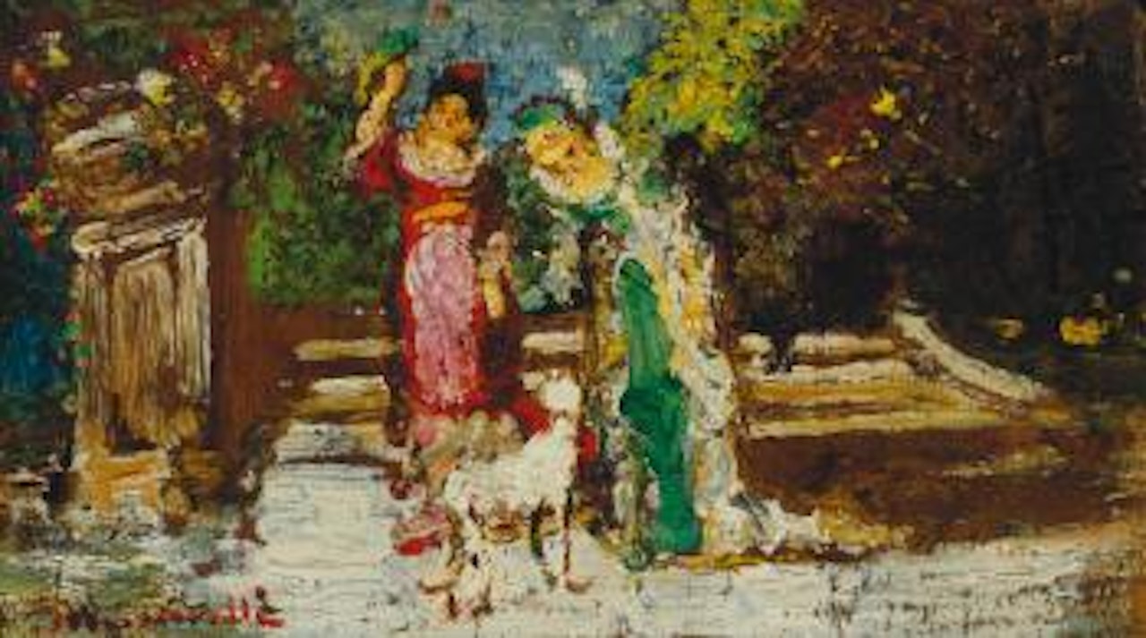 Deux Femmes Et Chien by Adolphe Monticelli