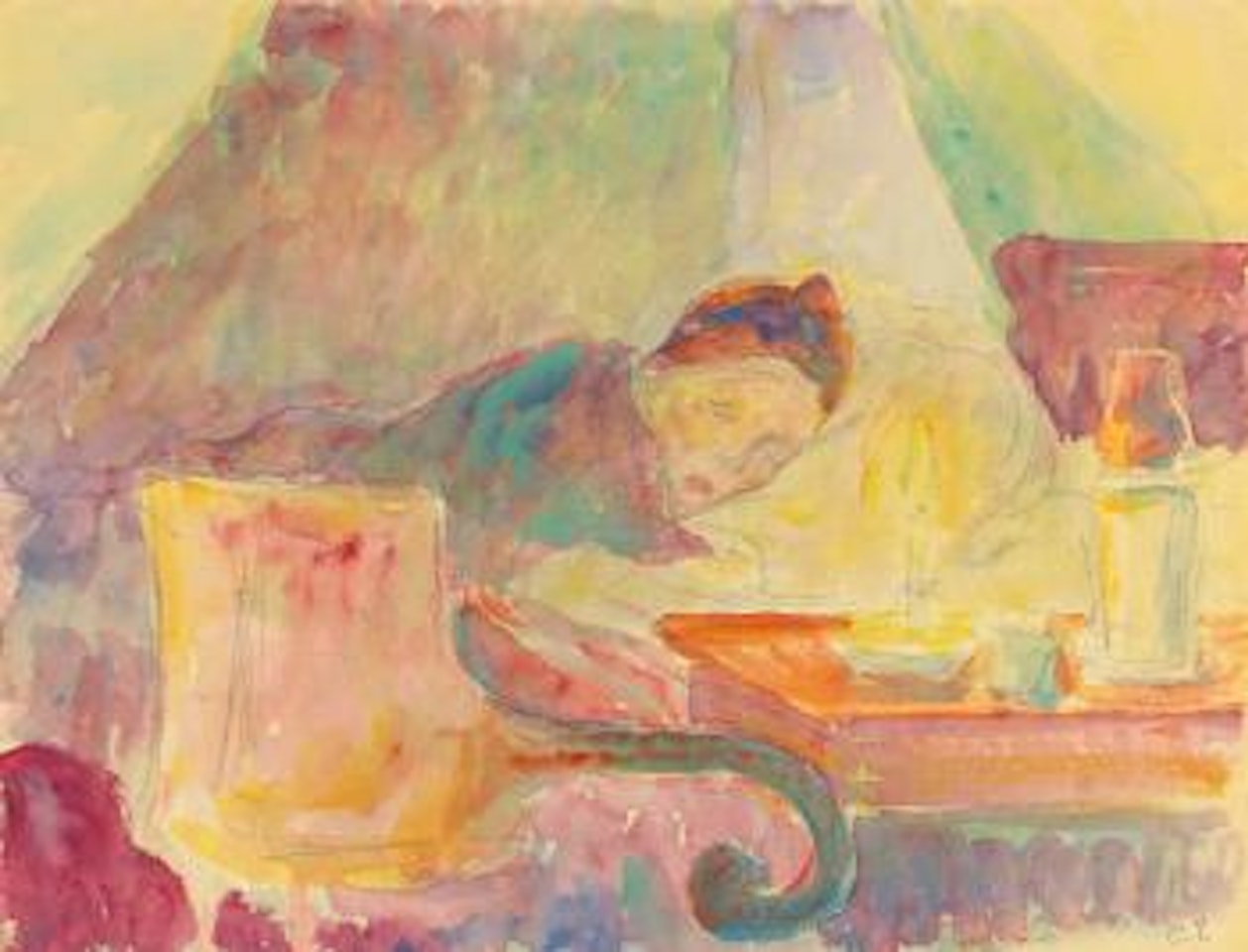 La Mère De L'artiste Au Lit by Camille Pissarro
