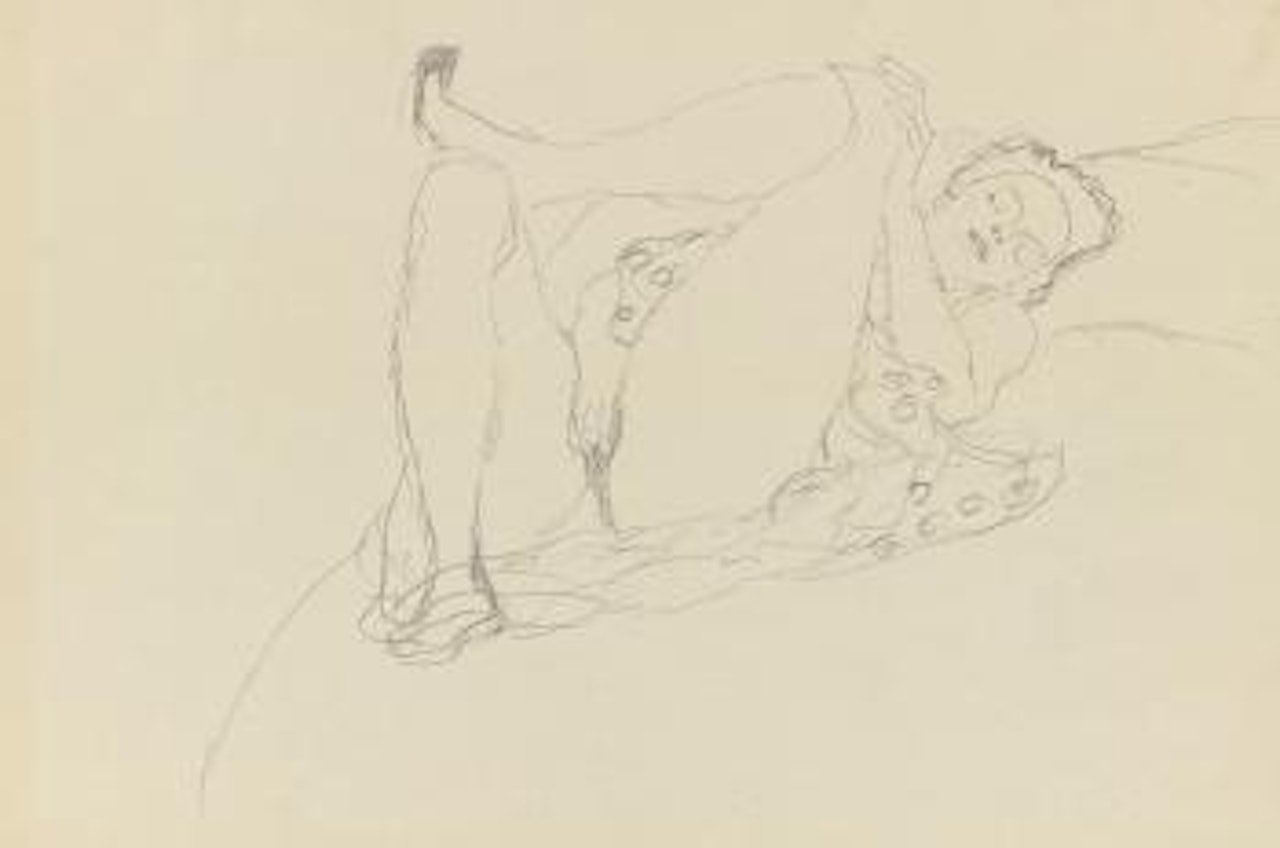 Liegender Halbakt Nach Rechts (Half-nude Reclining To The Right) by Gustav Klimt