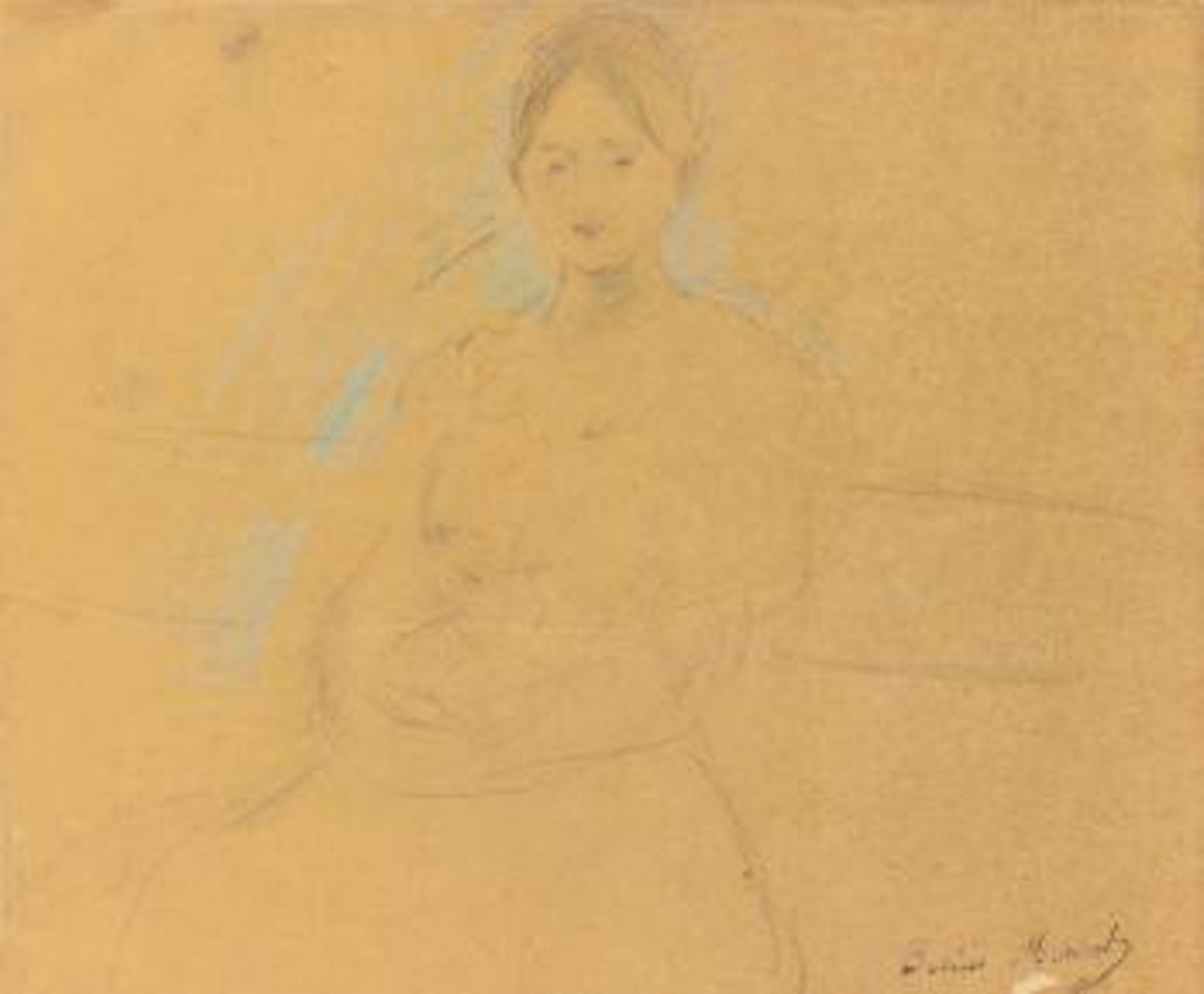 Jeune Fille Assise, Un Chat Sur Les Genoux by Berthe Morisot