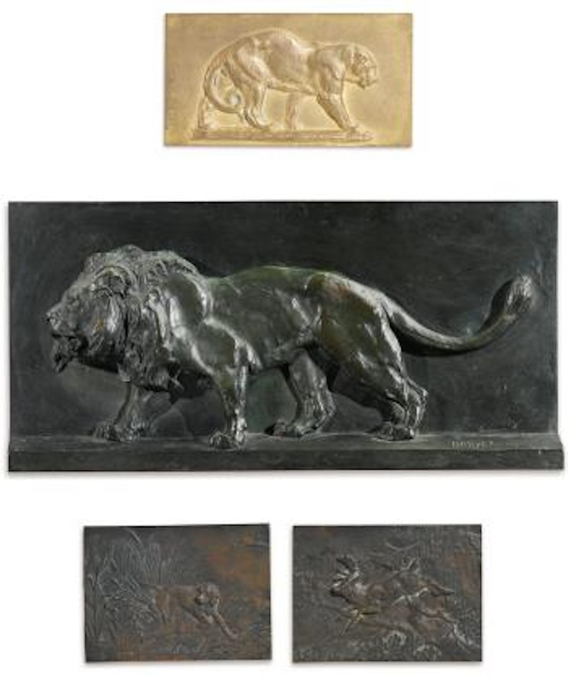 Lion De La Colonne De Juillet, Panthère Marchand, Chien D'arrêt Avec Canard And Élan Courant by Antoine-Louis Barye